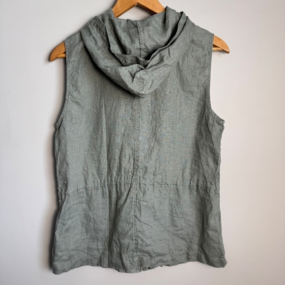 St. Tropez Women's 100% Linen Front Zip Vest with Hood Gray M Lagenlook Festival - Picture 5 of 13